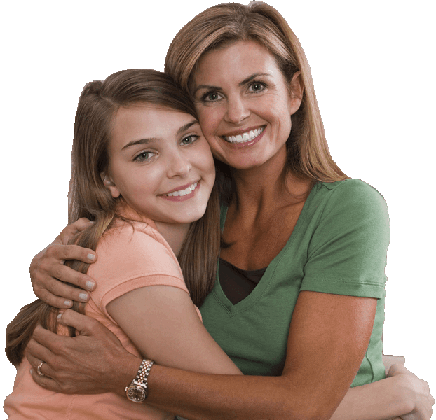 A joyful moment captured: a mother and her daughter sharing warm smiles